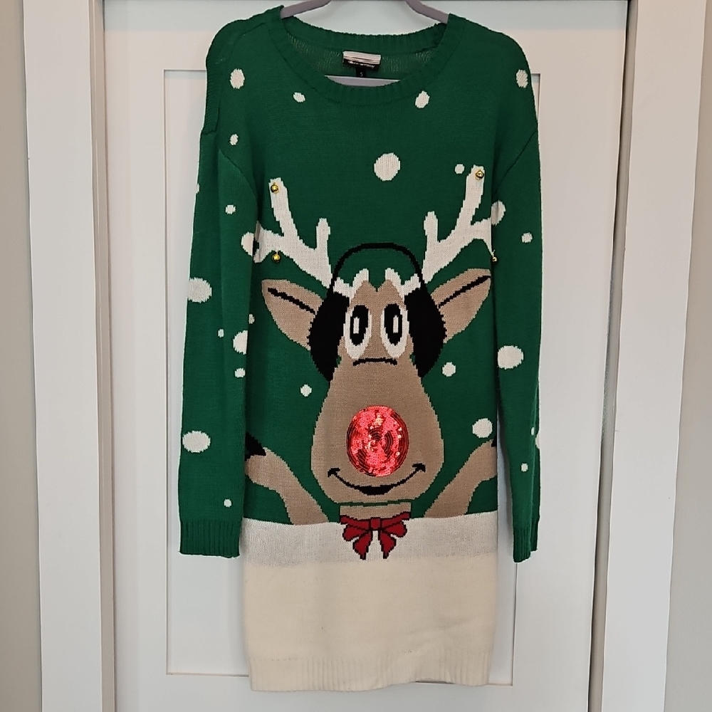 Allison Brittney Vibrant Green Knit Christmas Sweaterdress